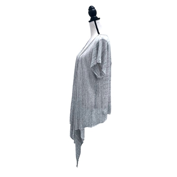 PURE DKNY GRAY MARLED LINEN SHORT SLEEVE MULTIWAY DRAPE FRONT OPEN CARDIGAN - Picture 6 of 14